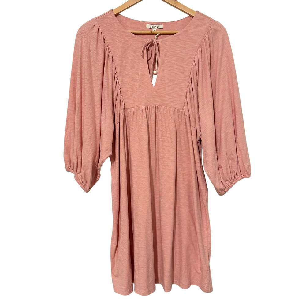 NEW Z Supply Balloon Sleeve Tunic Dress‎ Womens S Dusty Pink Casual Oversized